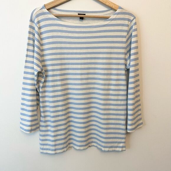J. Crew boatneck sky blue and white striped top size medium - Picture 1 of 7